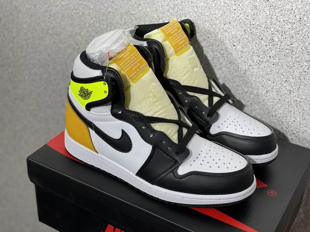 Air Jordan 1 Volt Men's Basketball Shoes Black White Yellow-54 - Click Image to Close